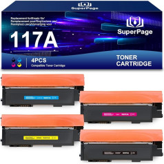 Superpage aizstājējs HP 117A tonera komplektam, kas saderīgs ar HP Color Laser MFP 179fwg 178nwg 179fnw 178nw 150nw 150a W2070A W2071A W2072A W2073A (iepakojumā 4 gabali, melns, ciāns, magenta, dzeltens)