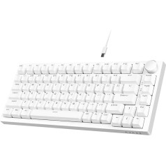 AJAZZ AK820 75% TKL vadu mehāniskā tastatūra, Hot-Swap Blue slēdzis, ar blīvi iestrādātu blīvi iestrādātu zilu apgaismojumu, 82 taustiņi ar CNC skaļuma regulēšanu, Poron putas, PBT taustiņu vāciņi, PC/Win/MAC, balts