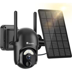 ctronics 2K 3MP āra novērošanas kamera, WLAN Solar, 100% bezvadu āra kamera ar akumulatoru, 355°/95° grozāmā PTZ, PIR detektors, 2304 X1296P krāsu nakts redzamība, divvirzienu skaņa