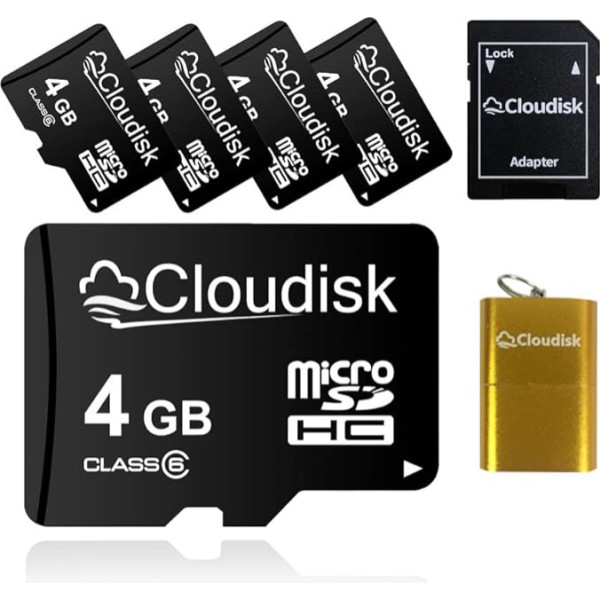 Cloudisk 5 Pack 4GB Micro SD karte 4GB MicroSD atmiņas karte Class6 ar karšu lasītāju un SD adapteri Vairumtirdzniecība