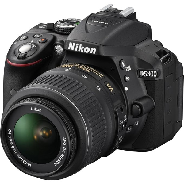 Nikon D5300 digitālā spoguļkameras ar 18-55 mm VR objektīvu komplekts - melns (24,2 MP), 3,2 collu LCD displejs ar Wi-Fi un GPS (sertificēts atjaunots)