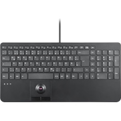 Perixx PERIBOARD-538 DE, kompakta vadu USB tastatūra ar Trackball, šķēres mehānisma taustiņiem, 2 USB centrmezgli, ciparu tastatūra, vācu QWERTZ