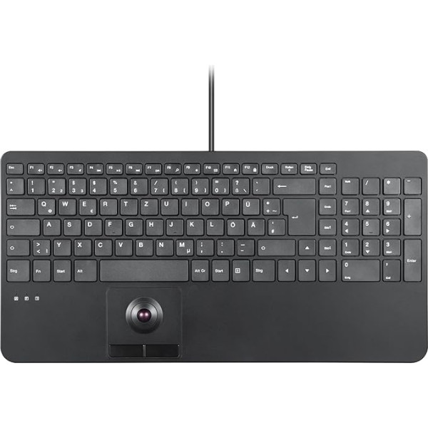 Perixx PERIBOARD-538 DE, kompakta vadu USB tastatūra ar Trackball, šķēres mehānisma taustiņiem, 2 USB centrmezgli, ciparu tastatūra, vācu QWERTZ