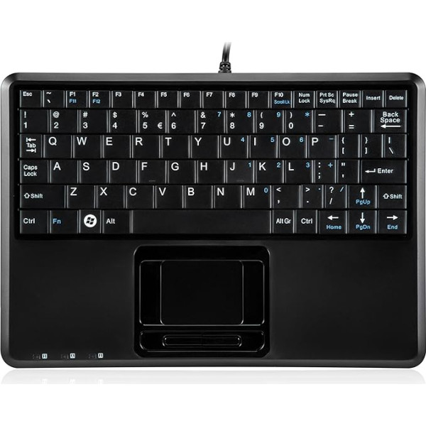 Perixx PERIBOARD-510HPLUS, Super Mini tastatūra ar skārienpaliktni un USB centrmezglu - ASV izkārtojums angļu valodā - melns