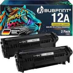 Bubprint 2 Tonera kasetnes saderīgas ar HP 12A Q2612A priekš Laserjet 1010 1012 1015 1018 1020 1022 1022N 1022NW 3015 3020 3030 3050 3052 3055 M10 05 M1 M319F MFP LBP2900 Black