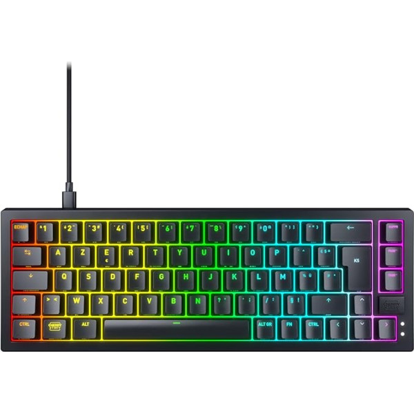 CHERRY XTRFY K5V2 Kompaktiška mechaninė žaidimų klaviatūra 65% prancūziško išdėstymo (AZERTY) Hot Swap klaviatūra CHERRY MX2A RED Jungikliai juodi