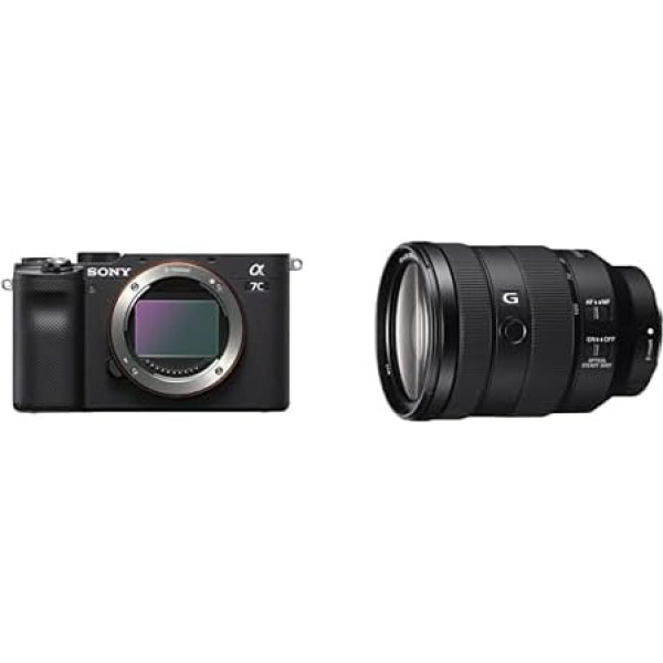 Sony Alpha 7C bezspoguļa bezspoguļa E-Mount pilna kadra digitālais fotoaparāts ILCE-7C (24,2 MP, 7,5 cm (3 collu) skārienjūtīgais displejs, reāllaika AF) Korpuss - melns + objektīvs 24-105 mm f4