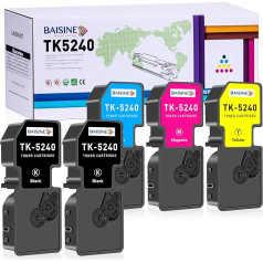 BAISINE TK5240 Toneris saderīgs ar Kyocera Ecosys M5026cdw priekš Kyocera TK-5240 TK-5240K TK 5240 Rezerves toneris ar ECOSYS M5526cdn M5526cdw P5026cdn P5026cdw (5 eksemplāru iepakojums, 2 melni zili dzelteni dzelteni purpursarkani)