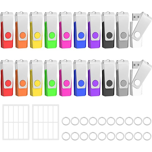 TEWENE USB zibatmiņas karte 8 GB, 20 USB zibatmiņas disku komplekts, ātrgaitas USB 2.0, daudzkrāsains rotācijas elements