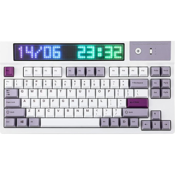 EPOMAKER DynaTab 75X mehāniskā tastatūra ar RGB matricas displeju, Bluetooth/2.4GHz/USB-C spēļu tastatūra ar blīvi, ar karsto maiņu, 10 000 mAh, 2A ātrā uzlāde (violeta, jūras sāls, klusa)