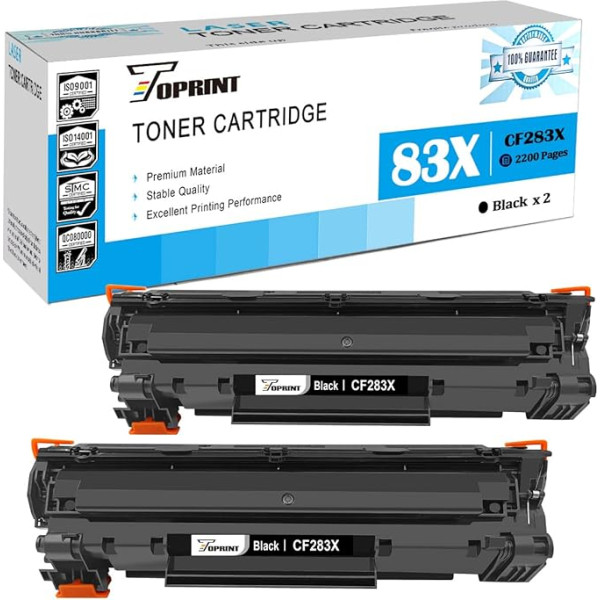 TOPRINT saderīgas tonera kasetnes 83X CF283X ( 83A CF283A ) 2200 lappušu 2 melnas melnas HP Laserjet Pro M201 M201d M201dw M201n MFP M225 M225dn M225dw M125 M125nw M127fs Printeris