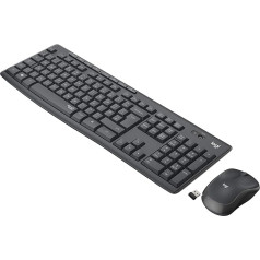 Logitech MK295 bezvadu tastatūras peles komplekts ar Silent Touch tehnoloģiju, īsceļu pogām, optisko izsekošanu, nano USB uztvērēju, bezvadu savienojumu bez kavēšanās, FR AZERTY izkārtojumu - melns