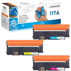 LOSMANN 117A toneru komplekts, kas saderīgs ar HP 117A toneru ar mikroshēmu HP krāsu lāzeriem 150a 179fwg 178nwg 179fnw 178nw 150nw 178 179 W2071A W2072A W2073A (zils dzeltens, dzeltens, purpursarkans, 3 gabali)