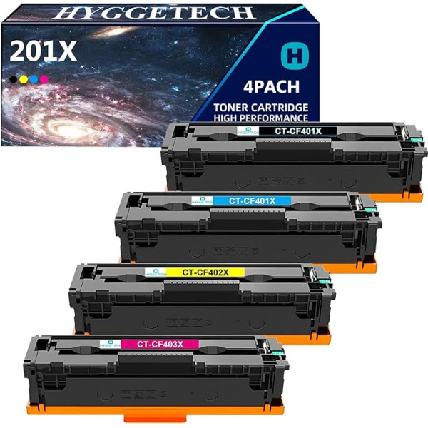 Hyggetech 201X CF400X suderinamos pakaitinės tonerio kasetės HP 201X CF400X 201A CF400X CF400X CF401X CF402X CF403X toneriui, skirtam HP Color Laserjet Pro MFP M277dw M277n M252dw M277 M274n M252n M252 M252 M252