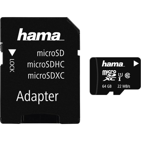 Hama Class 10 microSDXC 64GB Speicherkarte inkl. Adapter (UHS-I) für Foto