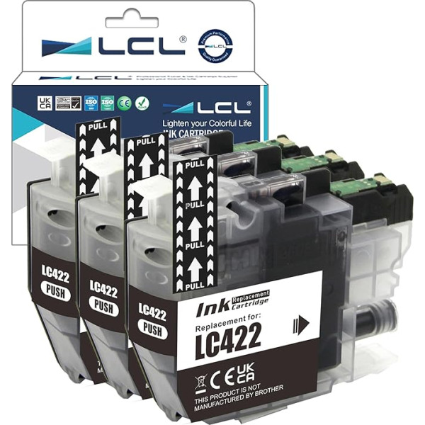 LCL pigmentinės LC422 LC-422 kasetės, suderinamos su Brother LC422 LC-422VAL rašalo kasetėmis, skirtomis Brother MFC-J5340DW / MFC-J5345DW / MFC-J5740DW / MFC-J5740DW / MFC-J6540DW / MFC-J6940DW (3 vnt.)