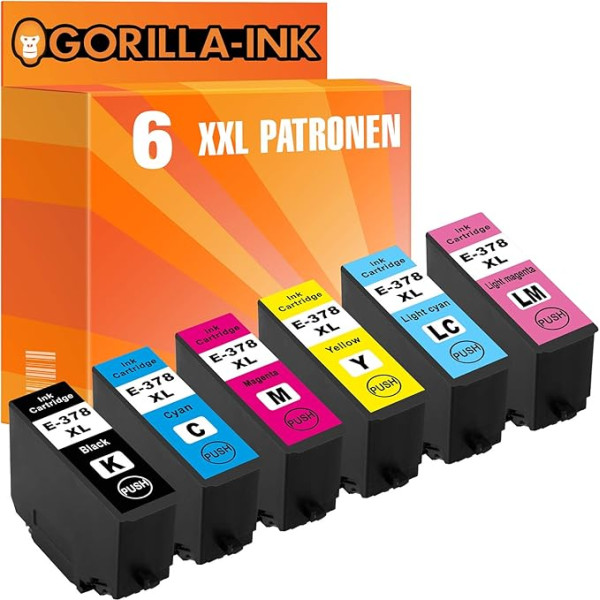 Gorilla-Ink 6 XXL kasetnes saderīgas ar Epson T3791 T3792 T3793 T3794 T3795 T3796 378XL Piemērots Expression Photo XP-8000 XP-8005 XP-8500 XP-8505 XP-8600 XP-8605 XP-1500 00