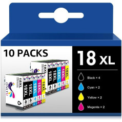 ONLYU 18XL Multipack Multipack printeru kasetnes, kas saderīgas ar Epson 18XL 18 Expression Home XP-215 XP-312 XP-305 XP-205 XP-225 XP-315 XP-412 XP-412 XP-422 XP-415 XP-325 (10 iepakojumi 4 melni 2 zili 2 magenta 2 2