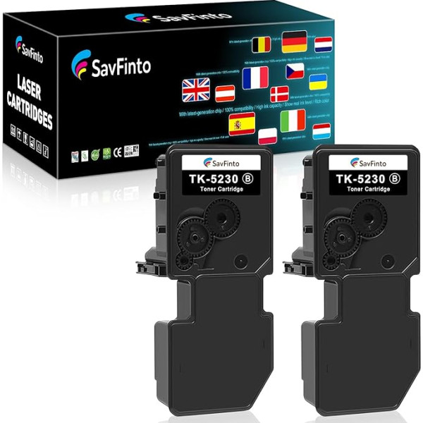 SavFinto TK5230 Black Toner saderīgs ar Kyocera ECOSYS M5521cdw Rezerves toneris priekš Kyocera TK-5230 TK5220 TK-5220 saderīgs ar Kyocera ECOSYS M5521cdw M5521cdw M5521cdn P5021cdn P5021cdw (2 melni)