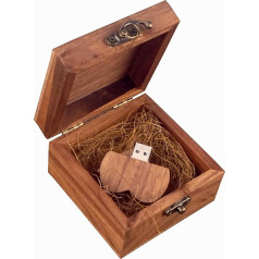 Desuerte Handmade Elegant Walnut Wood Box with Heart Shaped 16GB USB Flash Drive - Perfect for Weddings, Anniversaries and Christmas