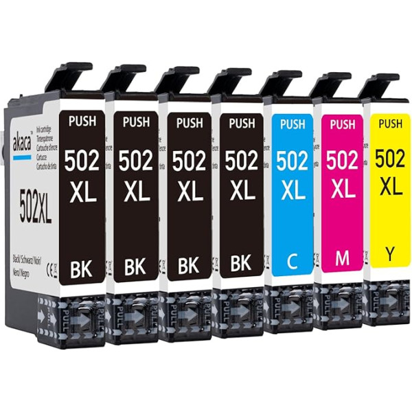 akaca Savietojamas tintes kasetnes ar Epson 502 502XL kasetnēm priekš Expression Home XP-5100 XP-5105 XP-5150 XP-5155, Workforce WF-2860DWF WF-2865DWF WF-2880DWF