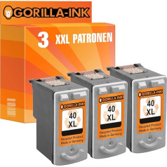 Gorilla-Ink 3 kasetnes, kas saderīgas ar Canon PG-40 XL Black 25 ml XXL ietilpības