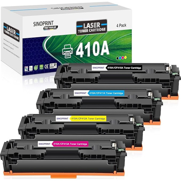 SINOPRINT 410A CF410A toneris saderīgs ar HP 410X 410A CF410A CF410A CF410X Multipack tonera kasetne Laserjet Pro MFP M477fdw M377dw M477fdw M477fdn M477fnw M452dn M452nw M452dw M452dw (melns, ciāns, purpursarkans, dzeltens)