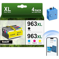 963XL 963 printeru kasetnes, kas saderīgas ar HP 963XL Multipack, paredzētas HP Officejet Pro 9010 9012 9016 9019 9020 9015 9013 9014 9025 atjaunināšanas kārbai, melns, ciāns, magenta, dzeltens, 4 gab. komplektā