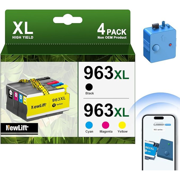 963XL 963 printeru kasetnes, kas saderīgas ar HP 963XL Multipack, paredzētas HP Officejet Pro 9010 9012 9016 9019 9020 9015 9013 9014 9025 atjaunināšanas kārbai, melns, ciāns, magenta, dzeltens, 4 gab. komplektā