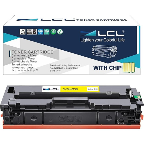 LCL suderinama tonerio kasetė 203X CF542X didelio našumo (1 geltonos spalvos), skirta HP Color Laserjet Pro M254dw 254NW Laser Jet Pro MFP M281dw M281CDW M281FDW M280NW M254dn M281fdn