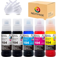 Nextpage 104 Ecotank tintes pudele, saderīga ar Epson, 104 EcoTank tintes pudele Epson ET-2710 ET-2711 ET-2712 ET-2714 ET-2720 ET-2712 ET-2714 ET-2720 ET-2726 ET-2700 ET-2700 ET-4700, 5 x 70 ml tintes uzpildes flakons (2 x melns, 1XC/M) GG