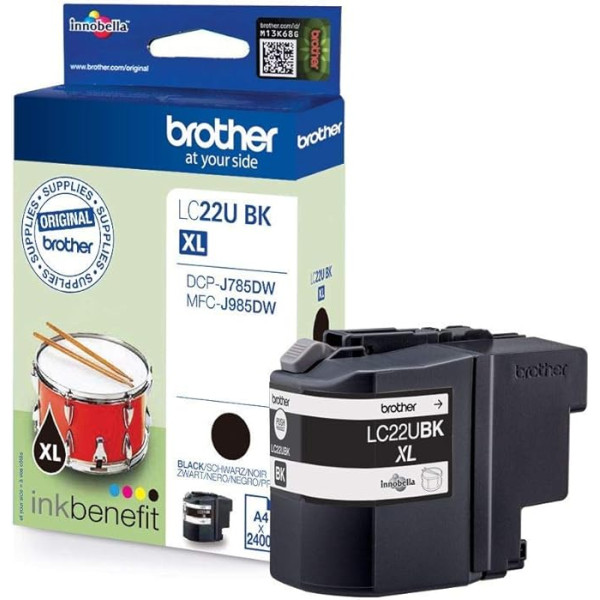 Brother LC22UBK oriģinālā XL tintes kasetne LC-22UBK melnā krāsā Brother MFC-J985DW un DCP-J785DW 2400 lappuses