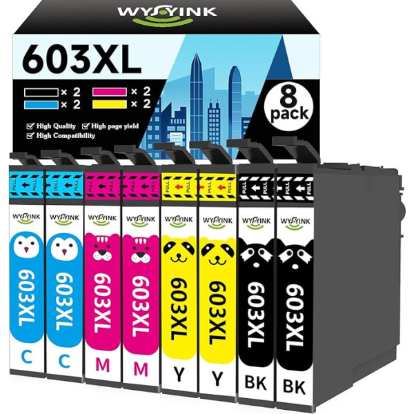 WYFYINK 603XL printeru kasetnes, kas saderīgas ar Epson 603 XL tintes kasetni, kas paredzēta Epson XP-2100 XP-2105 XP-3105 XP-3100 XP-4105 XP-4100 Workforce WF-2835 WF-2810 WF-2830 WF-2850, 8