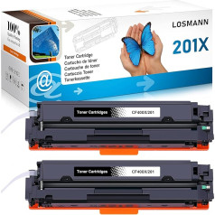 LOSMANN 2x toneris, suderinamas su HP CF400X 201X CF400A 201A, skirtas HP Color LaserJet Pro M252dn M252dw M252n M270 serijos M274dn M274n M274n MFP M270 serijos MFP M277c6 MFP M277dw MFP M277n - juodas 2 800 puslapių