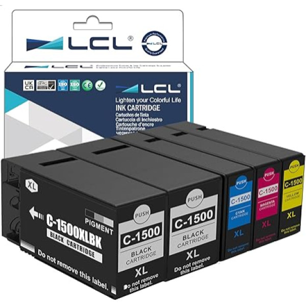 LCL suderinama pigmentinė atspalvių paletė PGI-1500 PGI-1500XL PGI-1500XLBK PGI-1500XLBK PGI-1500XLC PGI-1500XLM PGI-1500XLY Pigmentinė (2KCMY) papildoma dalis, skirta Canon Maxify MB2300 MB2000 MB2050 MB2150 MB2155 MB2350