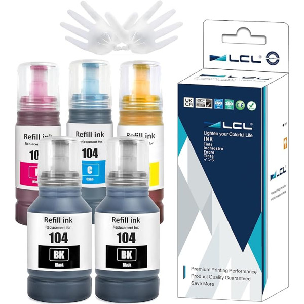 LCL tinte saderīga ar Epson 104 tintes kasetnēm, kas uzpilda tinti ET-2710 ET-2711 ET-2712 ET-2712 ET-2714 ET-2715 ET-2720 ET-2721 ET-2726 ET-2810 ET-2820 ET-2821 ET-2821 ET-2821 T-2825 ET-2826 ET-4700