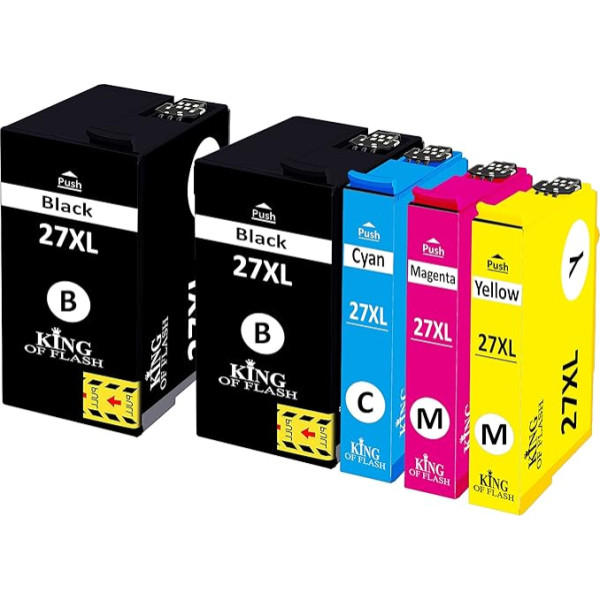 KING OF FLASH Tintenpatronen Ersatz für Epson 27XL für Workforce WF-7720 WF-7210 WF-7710 WF-3620 WF-3640 WF-7110 WF-7610 WF-7620 WF-7620 WF-7715 (1 rinkinys ir 1 juodos spalvos)