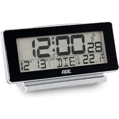 ADE Radio Alarm Clock Digital with Battery | Table Clock with Temperature Display, Lighting, Snooze Function | Very Easy to Read Large Display | Alarm Clock Digital No Ticking | Black