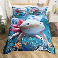 Mīlīgs Axolotl segas pārvalks 200 x 200 cm bērniem, jūraszāles koraļļu gliemežnīcas gultas veļas komplekts, istabas dekors, dāvanu segas pārvalks, jūras radības tēmas segas pārvalks ar 2 spilvendrānām, 3 gabali, mīksts