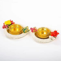 Handmade Tealight Holder Lucky Charm Tea Light Holder Decorative Lighting Festival Decoration Gift White Beads 2 Pack