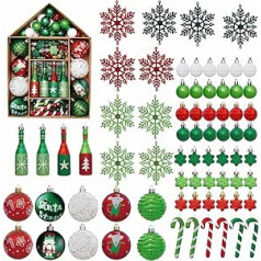 Pack of 70 Christmas Baubles Christmas Tree Decoration Set Christmas Shatterproof Christmas Tree Decorations Christmas Snowflakes Hanging Decorations for Christmas Party Wedding (Red Green White)