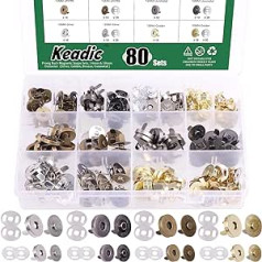 Keadic 80 komplekti 14 mm un 18 mm pogu aizdare ar paplāksni, aizdares, pašūšanas pogas, adīšanas pogu komplekti šūšanai, amatniecība, somiņas, apģērbs, āda (4 krāsas)