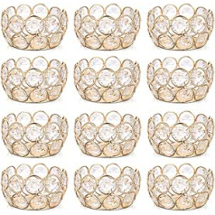 Sziqiqi kristāla tējas lampiņas turētājs, komplekts pa 12, mazs svečturu komplekts, tējas gaismas svečturis pusdienu galdam, dekorēšana, kāzas, saderināšanās, dzimšanas diena, ballīte, vakariņas sveču gaismā, 8 cm, zelts