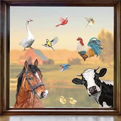 decalmile Window Sticker Farm Animals Horses Window Decals Cow Bird Rooster Anti-Collision Window Film Glass Window Decoration Sticker