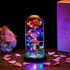 Beauty And The Beast Rose In Glass Dome, LED Lights Crystal Rose, Flower Gift For Birthday, Anniversary, Valentine's Day, Wedding, Girlfriend, Wife, Women