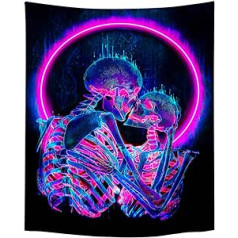 Roninkier Skeleton Psychedelic dienasgaismas sienas dvieļi - indiešu gobelēns, melns gaišs abstrakts sienas piekariņš Boho Gothic guļamistabas sienas dekorēšanai Bērnu istaba, 230 x 180 cm