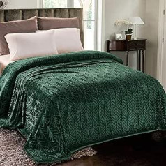 Banginių flotilės miela antklodė su lapų raštu, šilta lovatiesė, itin minkšta ir švelni flanelinė antklodė, 220 x 240 cm, tamsiai žalia
