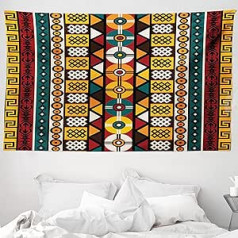 ABAKUHAUS Kente Tapestry and Bedspread, Primitive Borders Made of Soft Microfibre Fabric, Washable without Fade, Digital Print, 230 x 140 cm, Yellow Orange