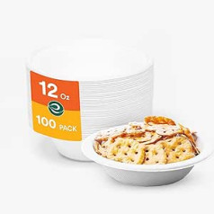 ECO SOUL Pearl White 100% kompostējamas 350 ml Bagasse papīra bļodas (iepakojumā 100), bioloģiski noārdāmas, izturīgas un videi draudzīgas vienreizējās lietošanas galda trauki, vienreizējās lietošanas zupas trauki