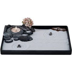 ICNBUYS Handmade Zen Garden Pebble Candle Holder with Zen Garden Tools, Sand, Base Plate and Accessories